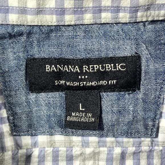 Banana Republic‎ L Men Soft Wash Standard Fit Button Down Purple Plaid Casual - Picture 9 of 12